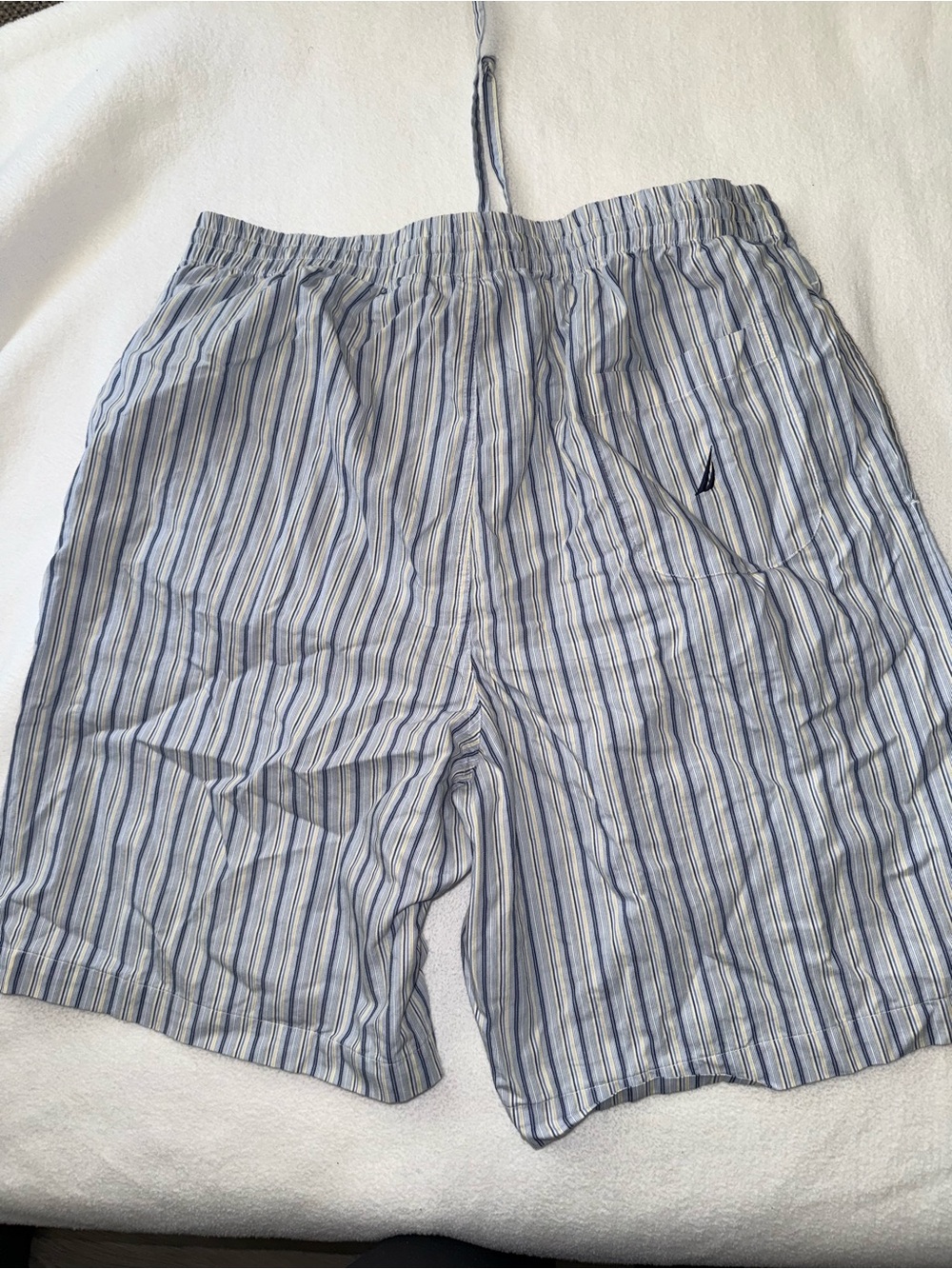 Nautica Light Blue and White Striped Swim Trunks